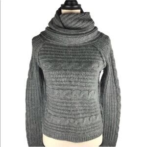 In Stitches Cowl Neck Sweater Gray Wool Cable Knit sz Small Long Sleeve